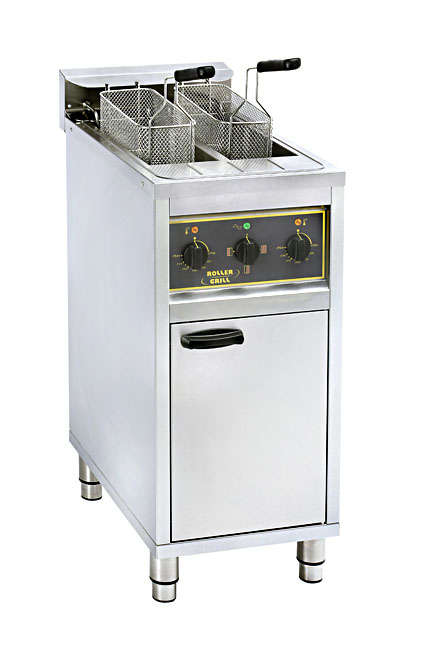 Photo d'une friteuse professionnelle sur pied Roller Grill 2 x 10 l (sur coffre, double cuve)