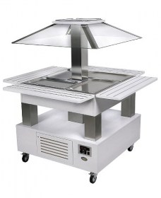 Photo d'un buffet en îlot central réfrigéré pour 4 bacs GN 1/1 Roller Grill - SBS 40 F