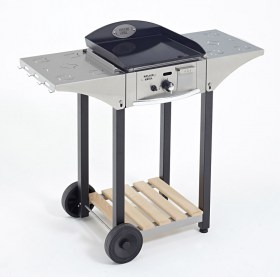 Photo d'un chariot pour plancha 400 mm en inox et bois