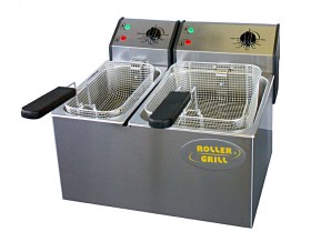 Photo d'une friteuse professionnelle deux bacs 5 et 8 litres, tout inox