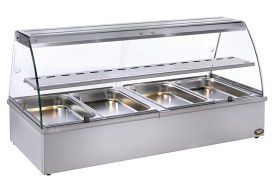 Photo d'une vitrine chauffante bain marie professionnel 4 bacs GN 1/1