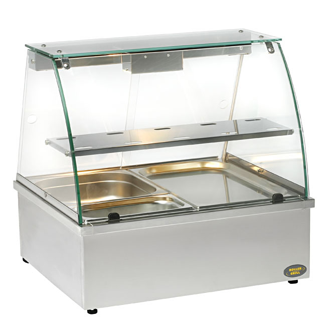 Photo d'une vitrine bain marie pour traiteur et cafétéria, bain marie double bacs