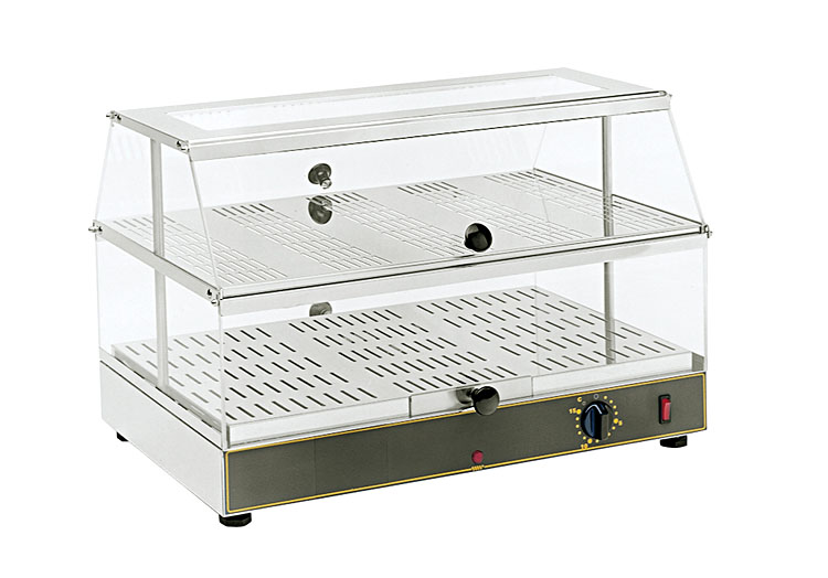 Photo d'une vitrine chauffante professionnelle de comptoir GN 2/1 Roller Grill