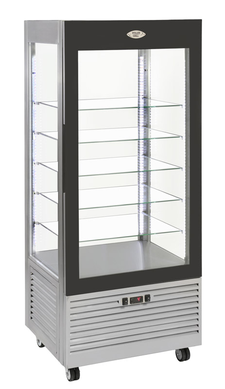 Photo d'une vitrine réfrigérée verticale positive à patisserie avec étagères verre - Roller Grill