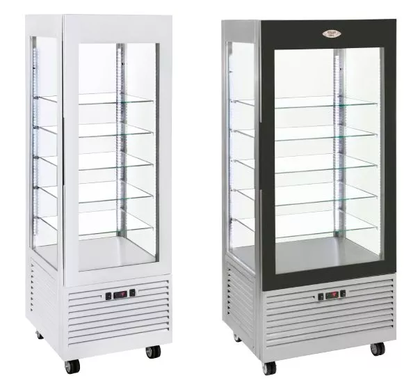 What temperature range for a refrigerated display case Roller Grill