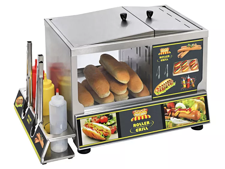 Hot Dog Maker pour 6 saucisses Hotdog Machine Récipient chauffant en acier inoxydable Brochettes saucisses, petits pains et saucisses, machine à hotdog, rouge