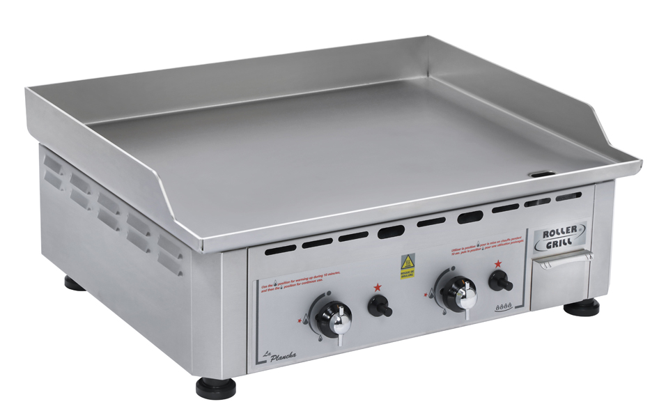 Professional gas plancha with stainless steel plate 2 cooking zones